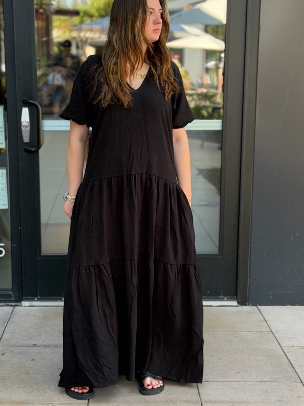 Black Linen Tiered Dress - Picture 3 of 4